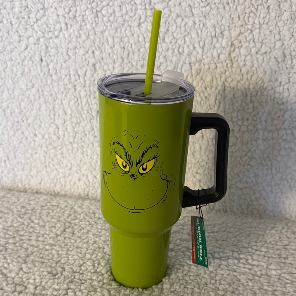 Green Grinch Travel Mug with Straw